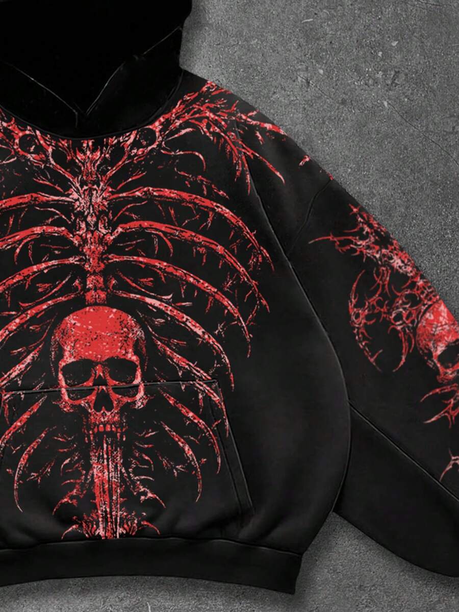 Men's Skull Cross Print Pocket Hoodie