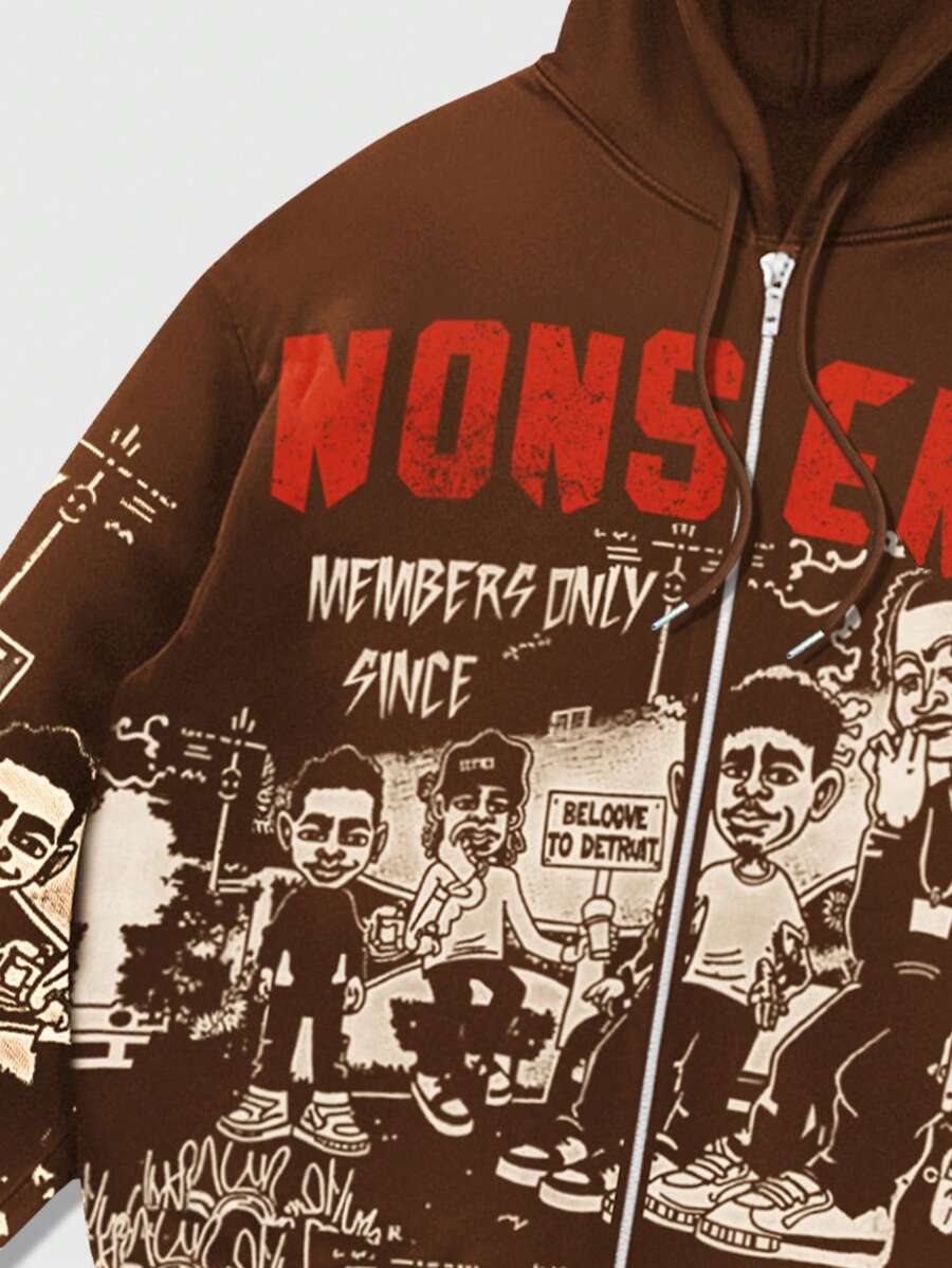 Men's Casual Cartoon Print Hoodie