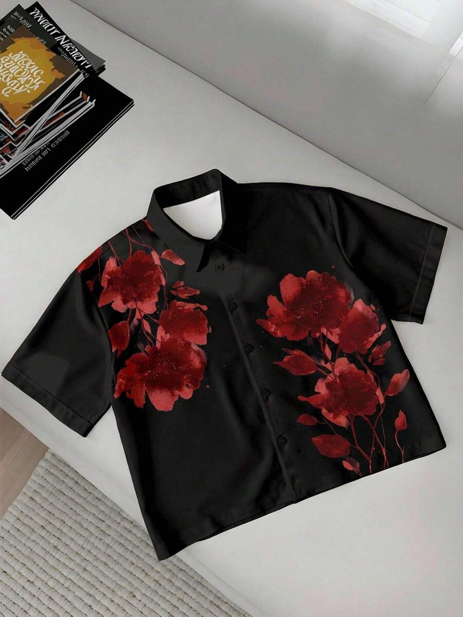 Men's Floral Casual Short Sleeve Shirt