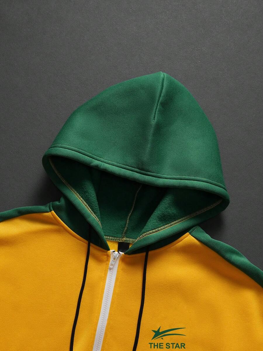 Contrast Color Zip-Up Hoodie Sweatpants Set