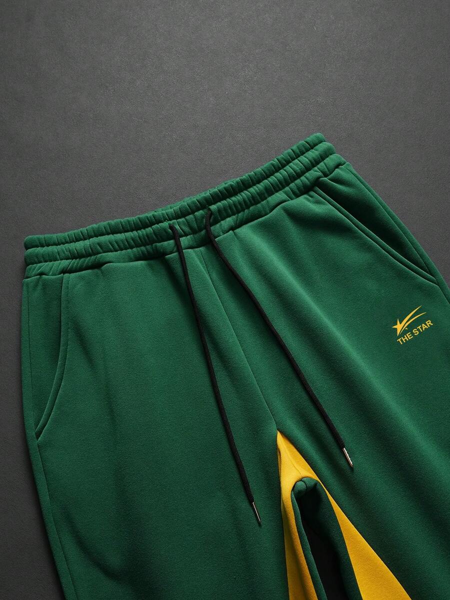 Contrast Color Zip-Up Hoodie Sweatpants Set