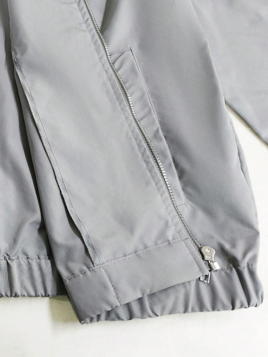 Men's Letter Print Hooded Zip-Up Jacket And Contrast Trim Pants 2Piece Set