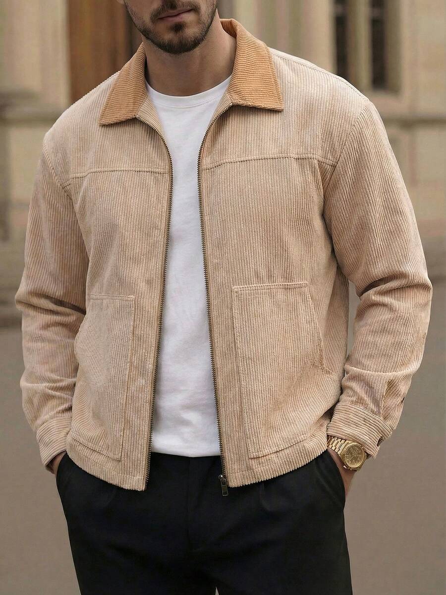 Men's Long Sleeve Casual Woven PU Leather Jacket