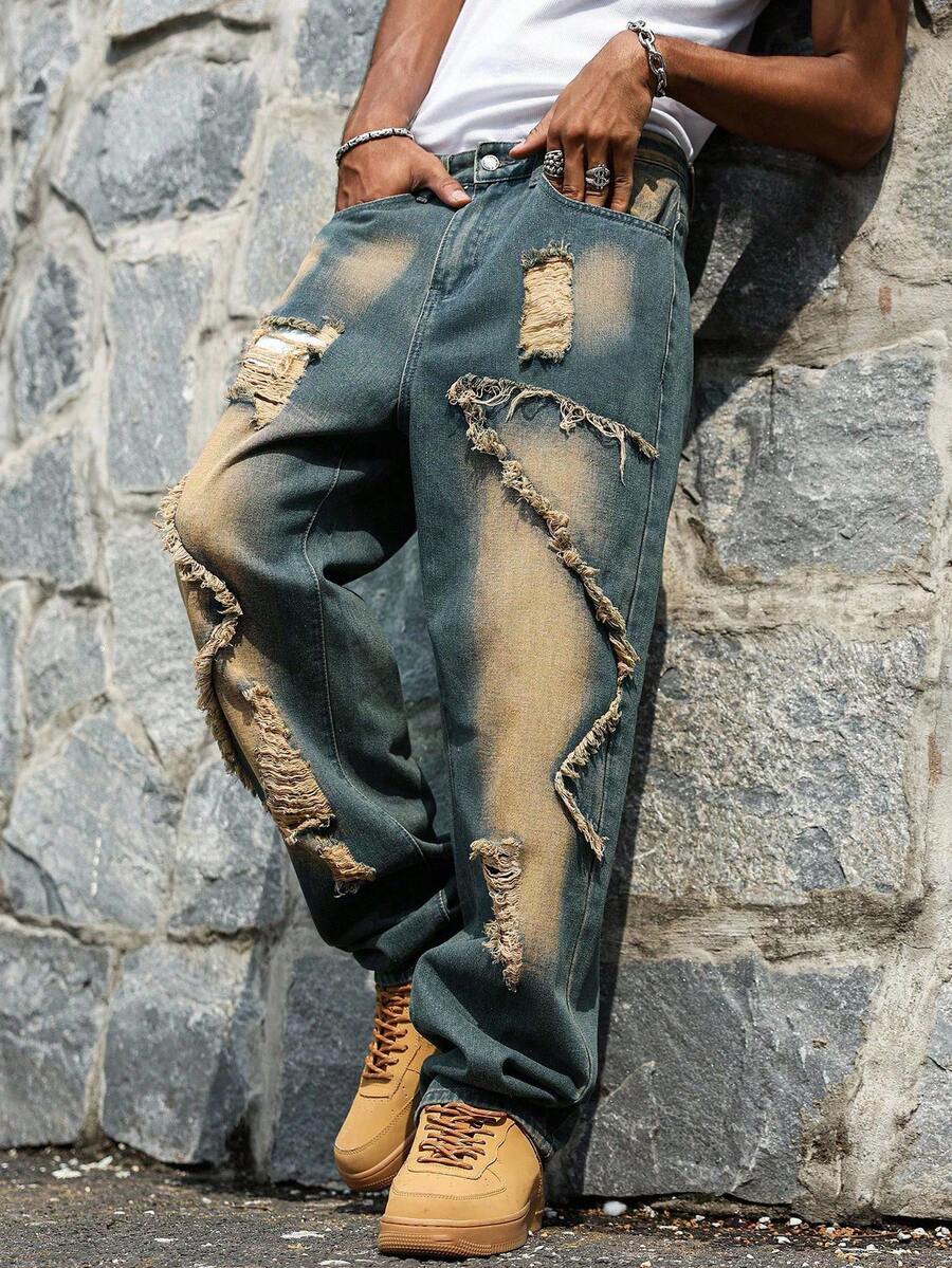 Unisex Casual Jeans With Letter & Graphic Print, American Style