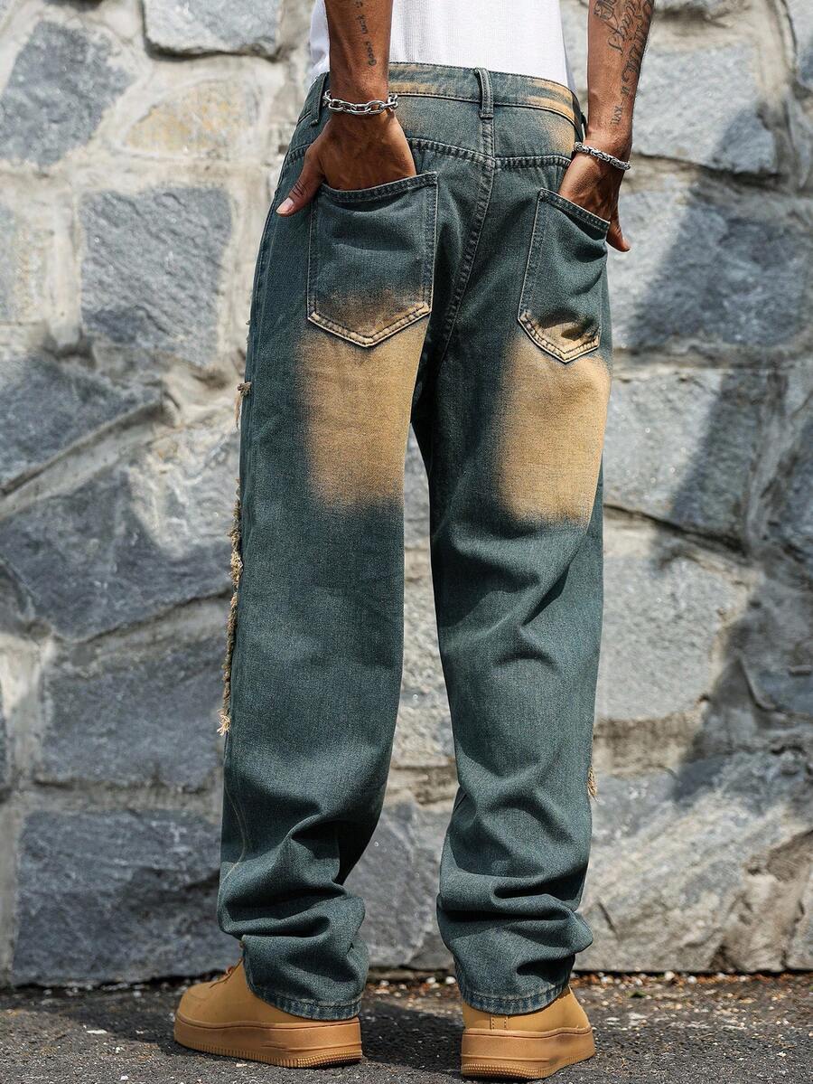Unisex Casual Jeans With Letter & Graphic Print, American Style