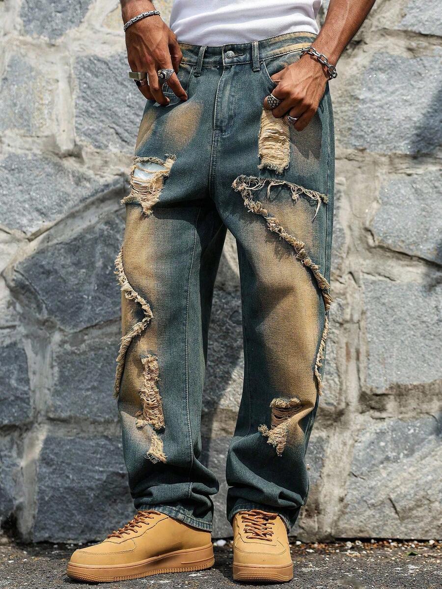 Unisex Casual Jeans With Letter & Graphic Print, American Style