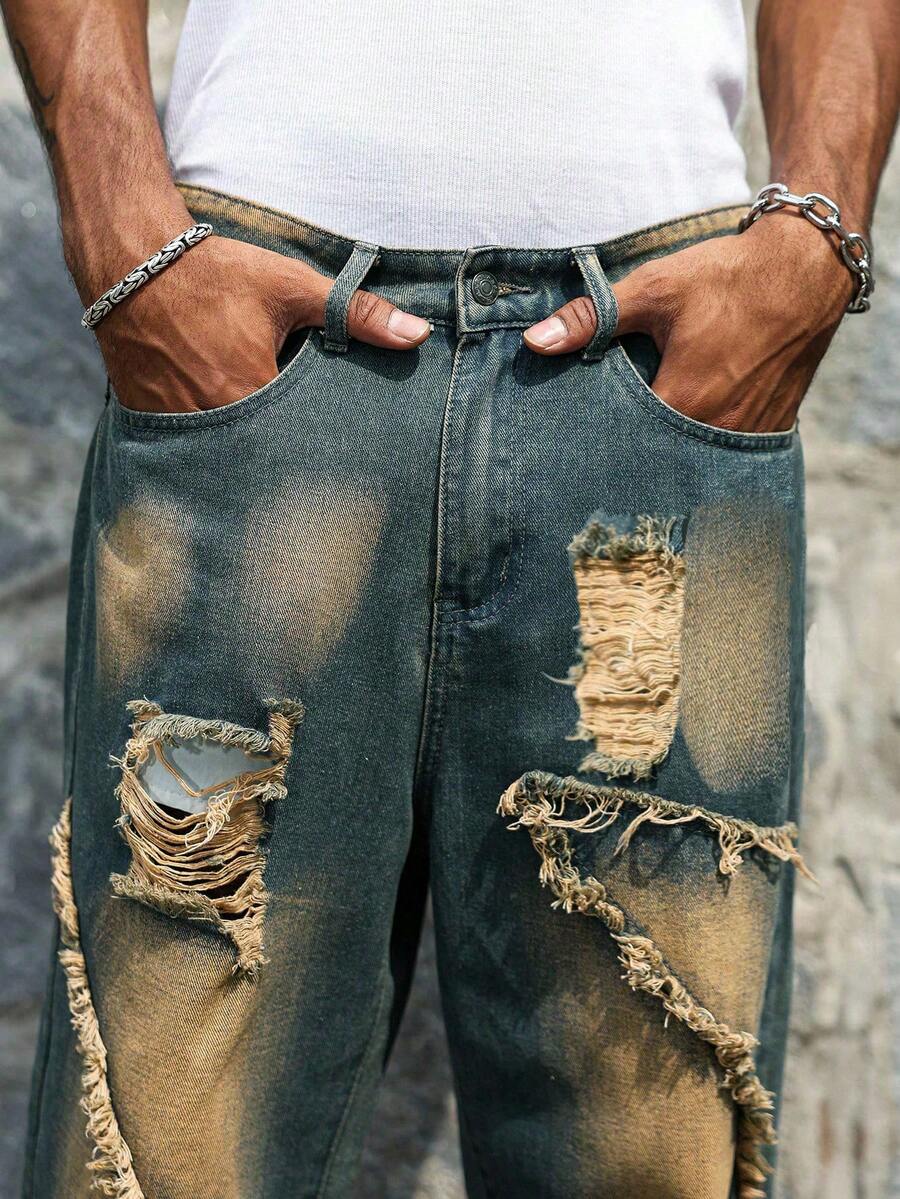 Unisex Casual Jeans With Letter & Graphic Print, American Style