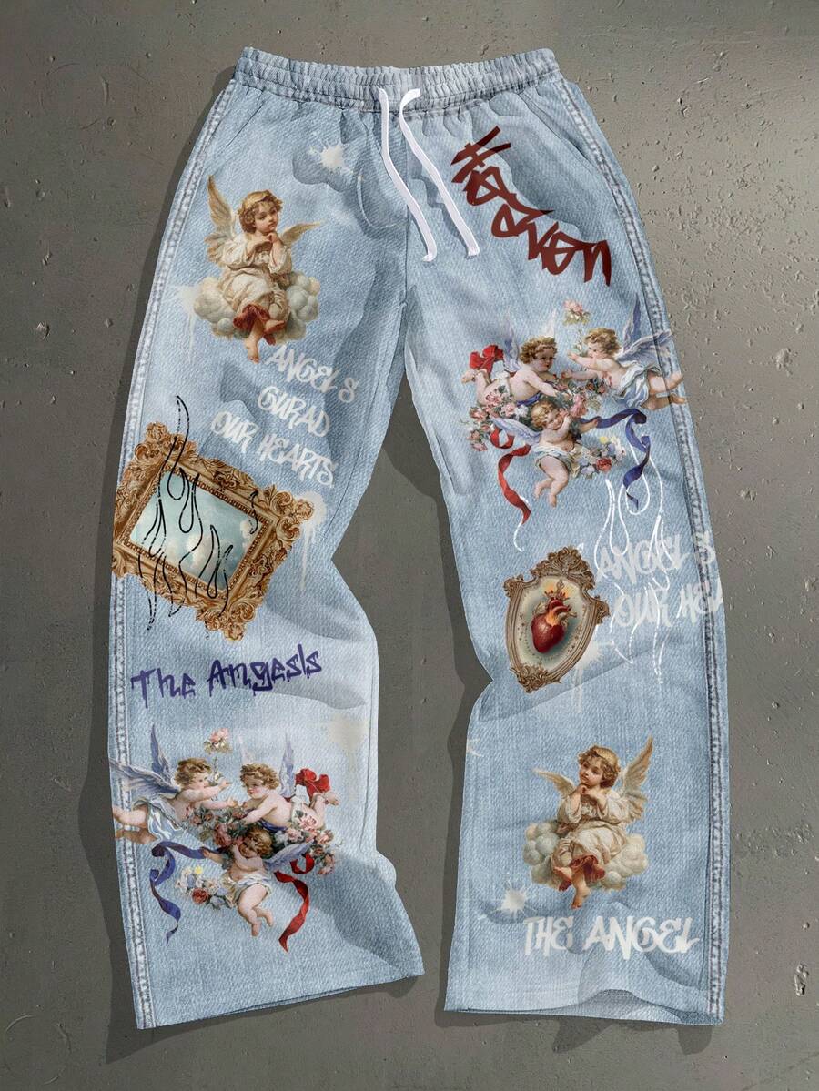 Angel Flame Print Straight Leg Sweatpants