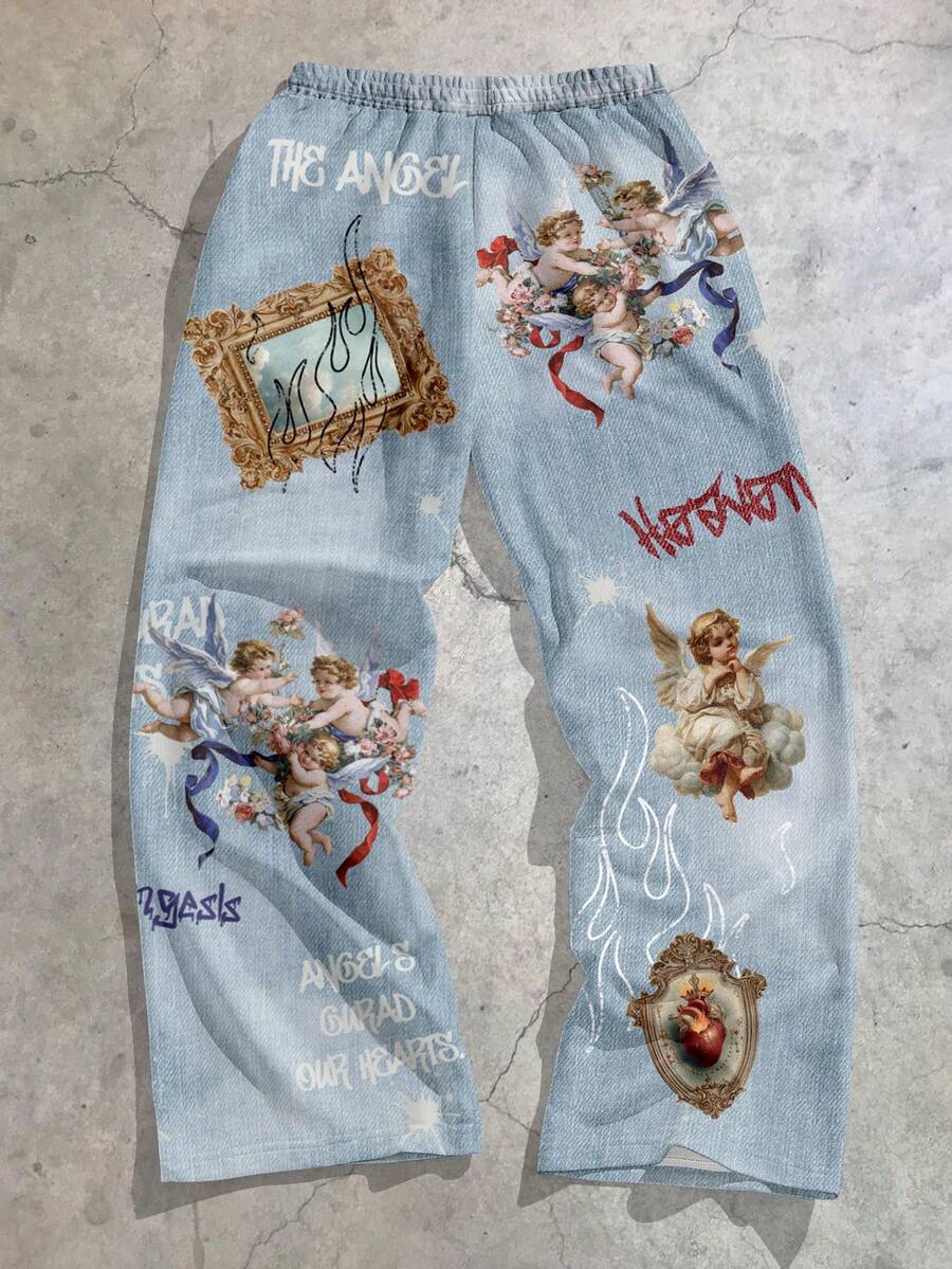 Angel Flame Print Straight Leg Sweatpants