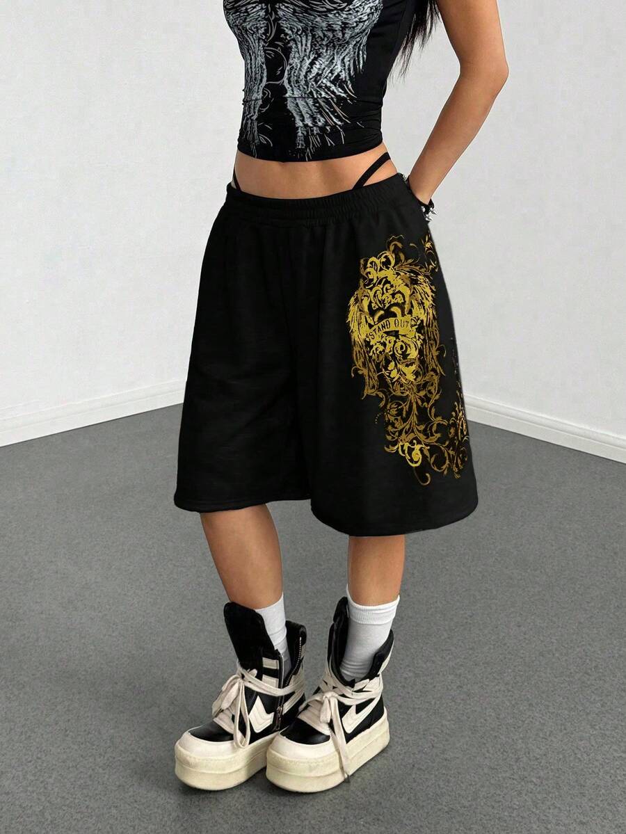 Women's Loose Fit Punk Print Capri Pants