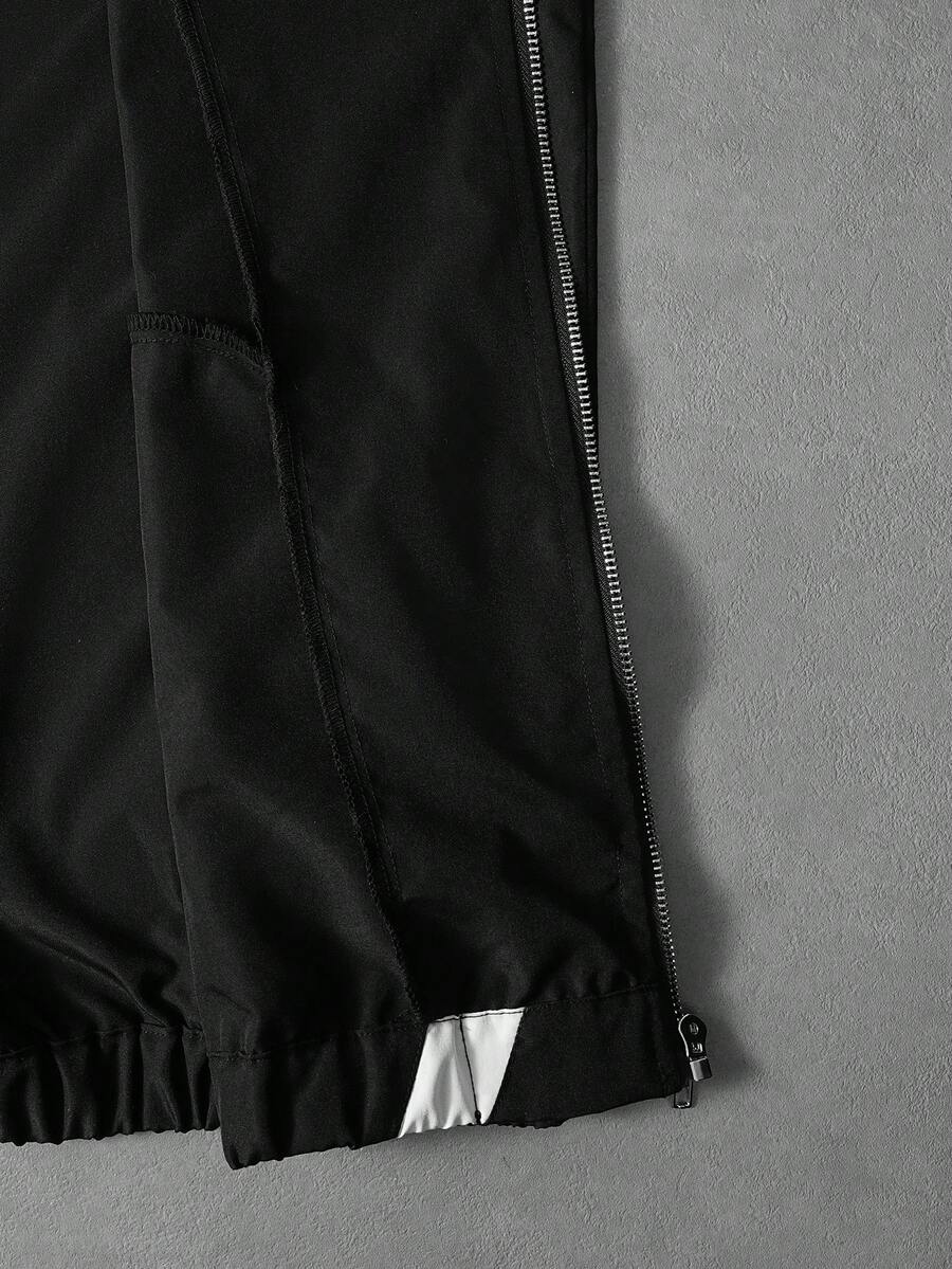Men's Letter Print Hooded Zip-Up Jacket And Contrast Trim Pants 2Piece Set