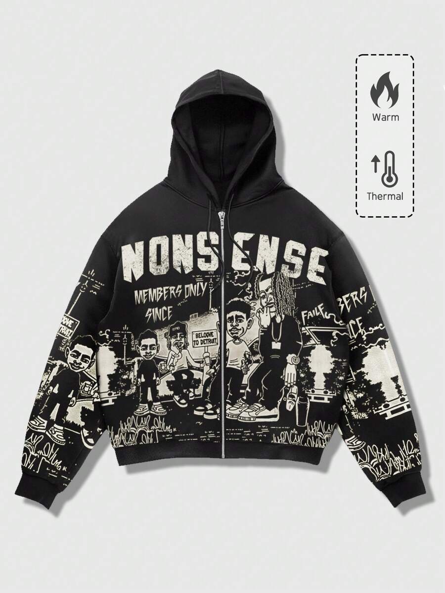 Men's Casual Cartoon Print Hoodie