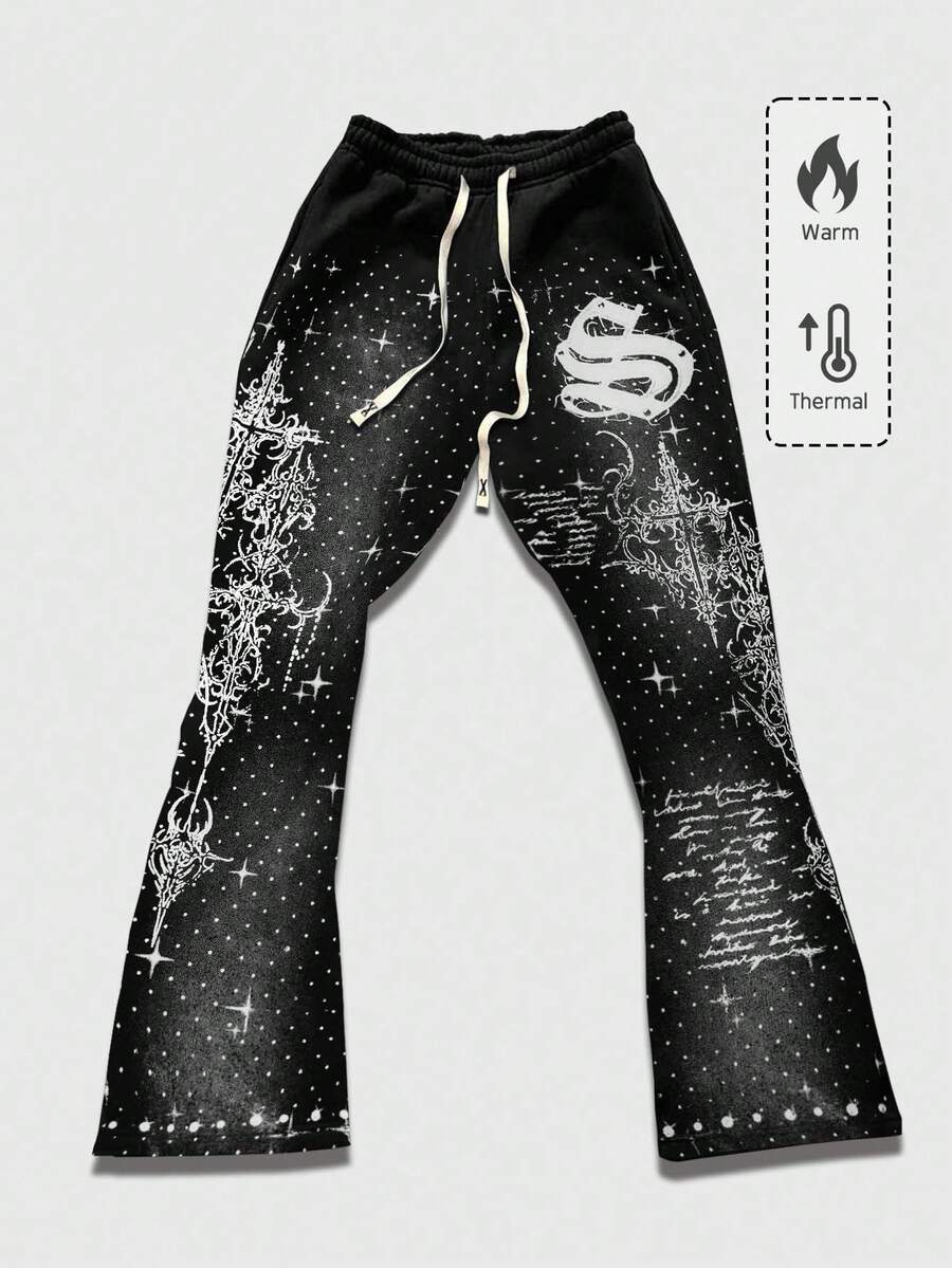 Men's Religious Graphic Print Flare Pants