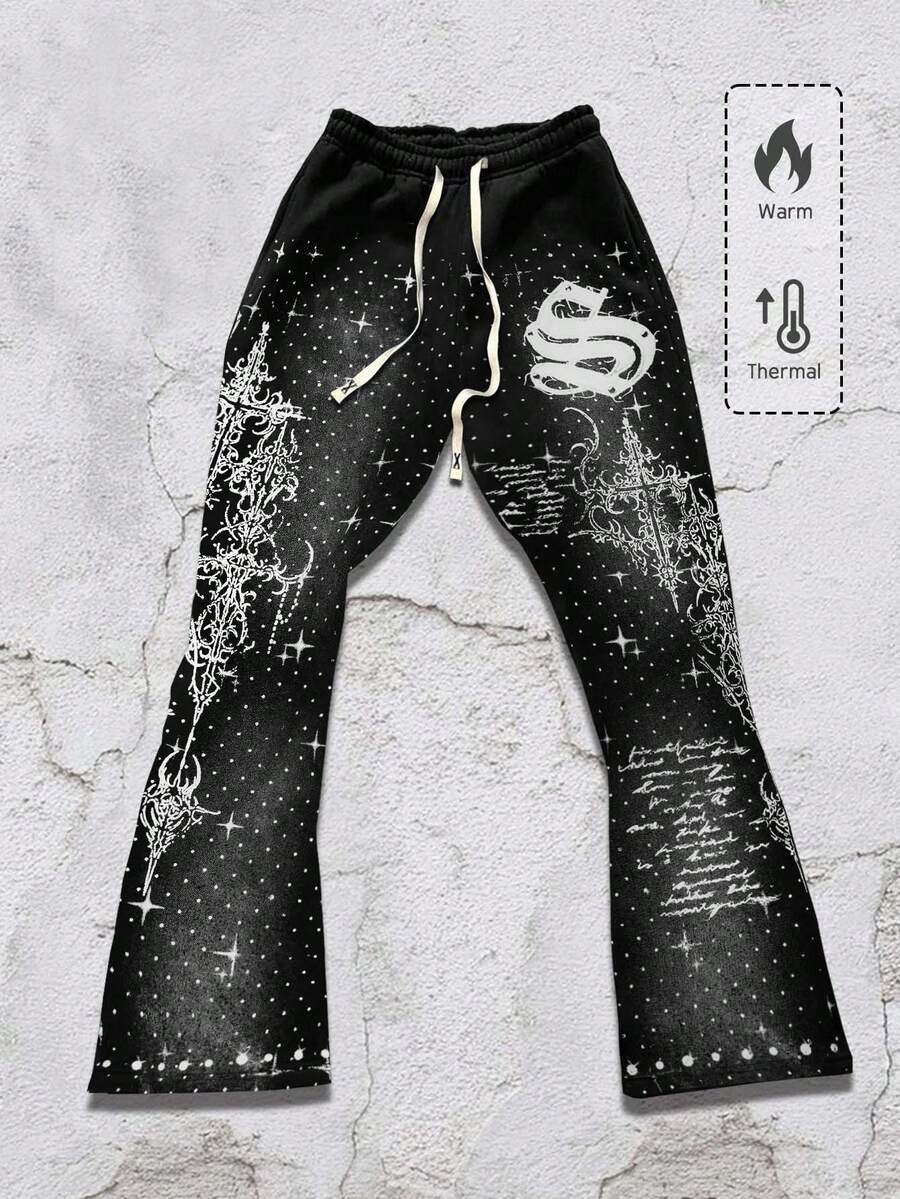 Men's Religious Graphic Print Flare Pants