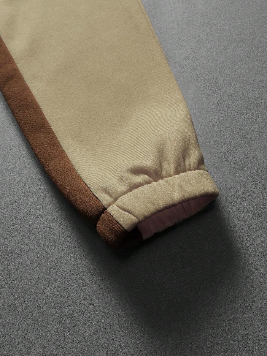 Contrast Color Zip-Up Hoodie Sweatpants Set