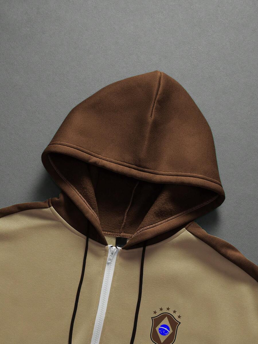 Contrast Color Zip-Up Hoodie Sweatpants Set