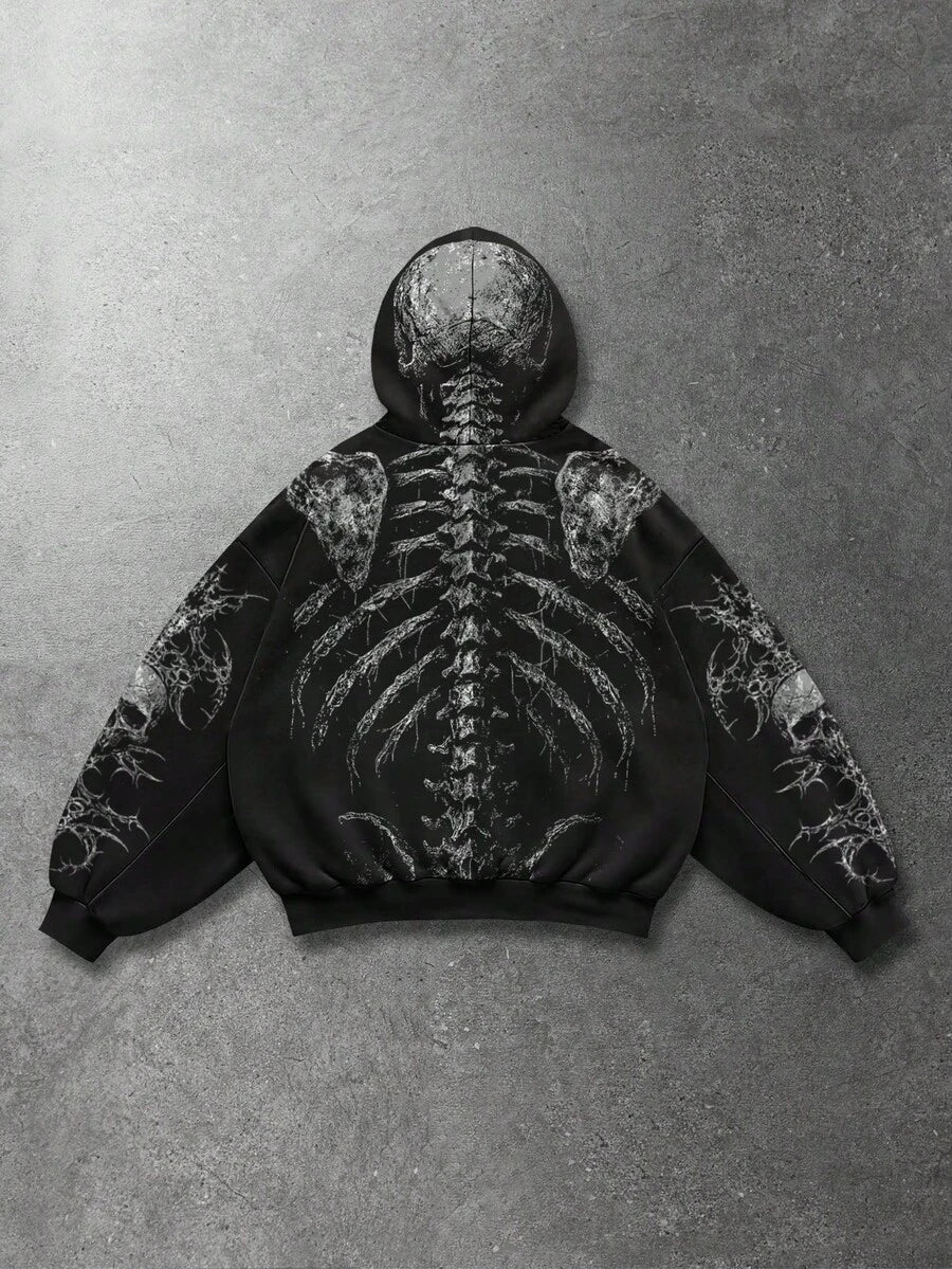 Men's Skull Cross Print Pocket Hoodie