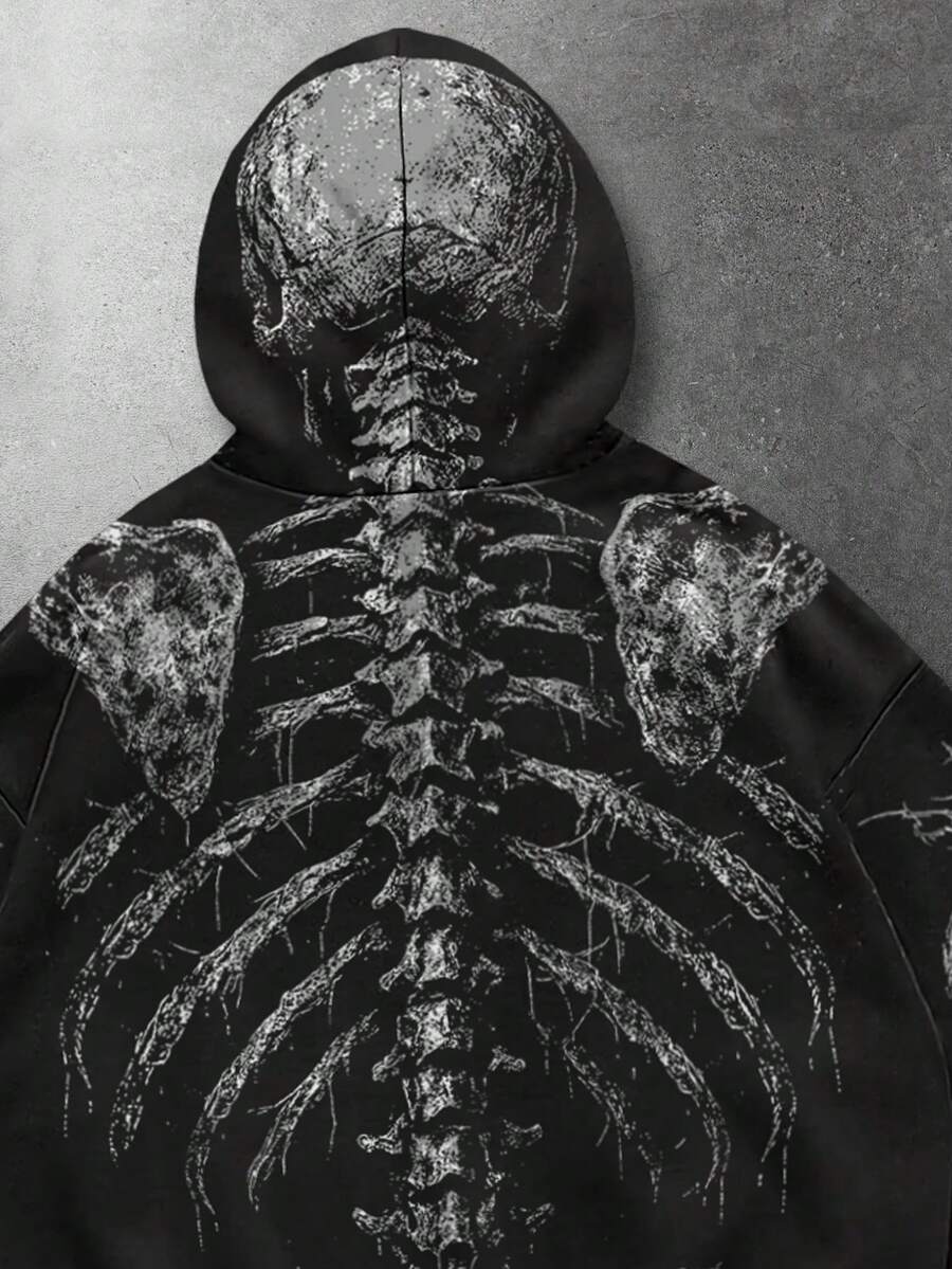 Men's Skull Cross Print Pocket Hoodie