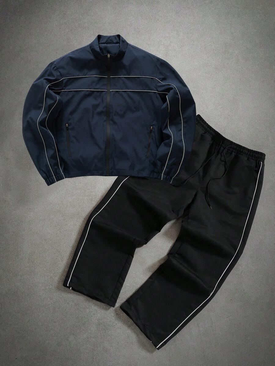 Men's Zip-Up Stand Collar Jacket & Pants Set