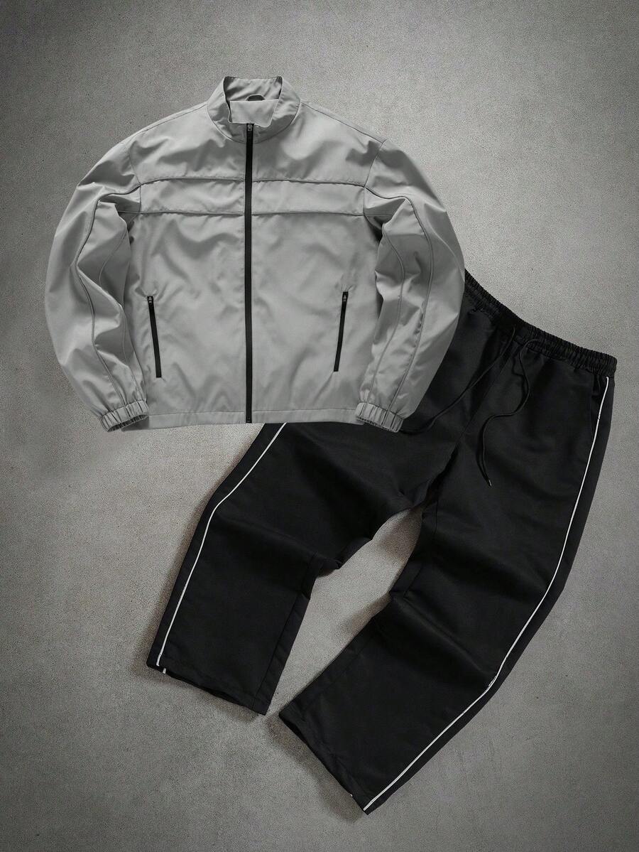 Men's Zip-Up Stand Collar Jacket & Pants Set