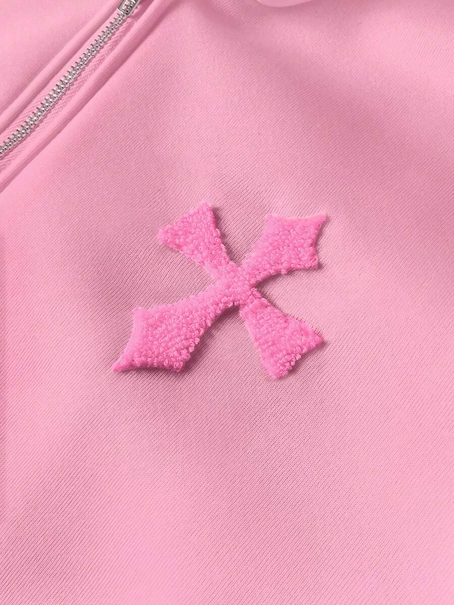 Cross Print Embroidered Hoodie Sweatshirt Set