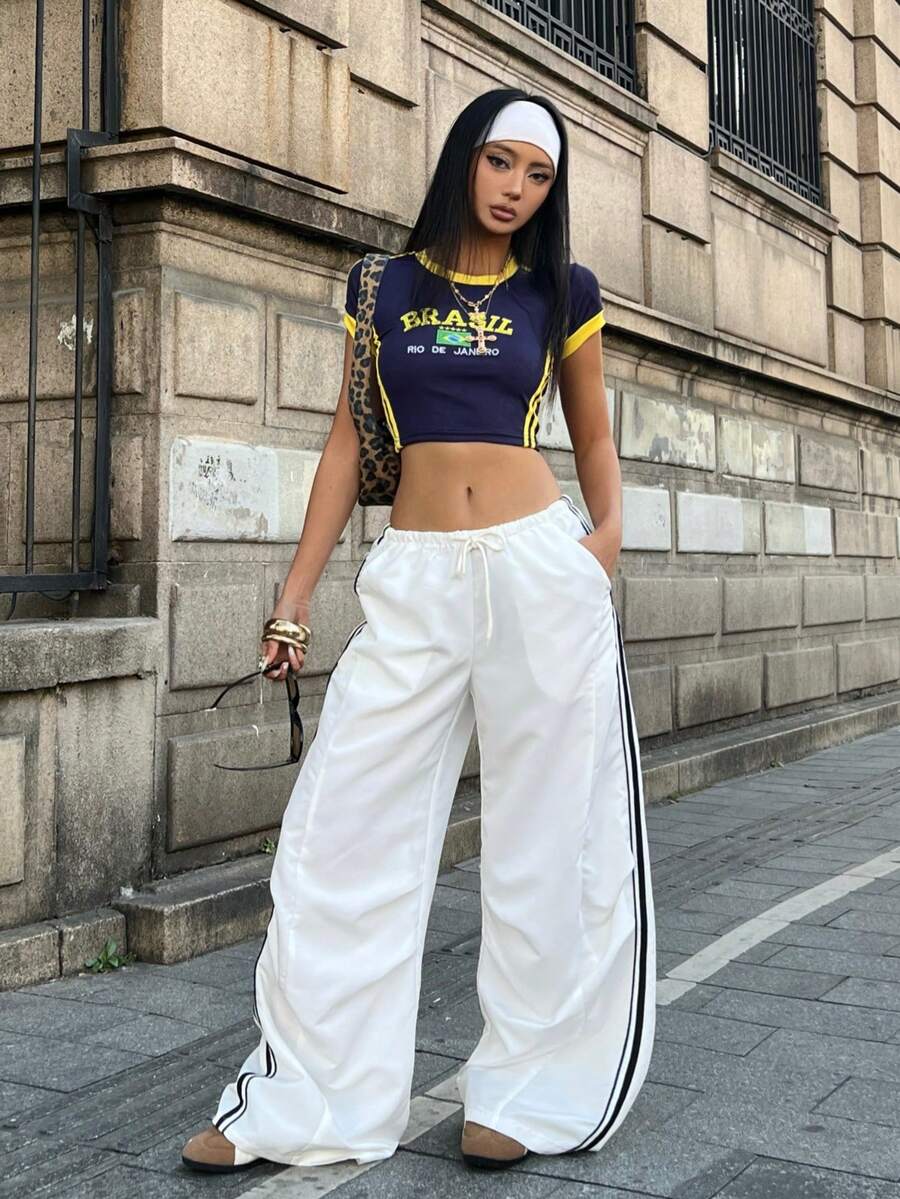 Women's Color-Blocked Baggy Parachute Pants