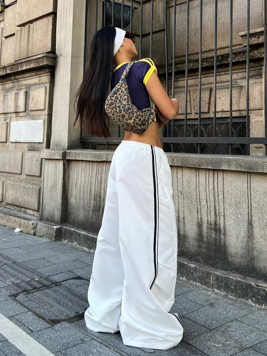 Women's Color-Blocked Baggy Parachute Pants