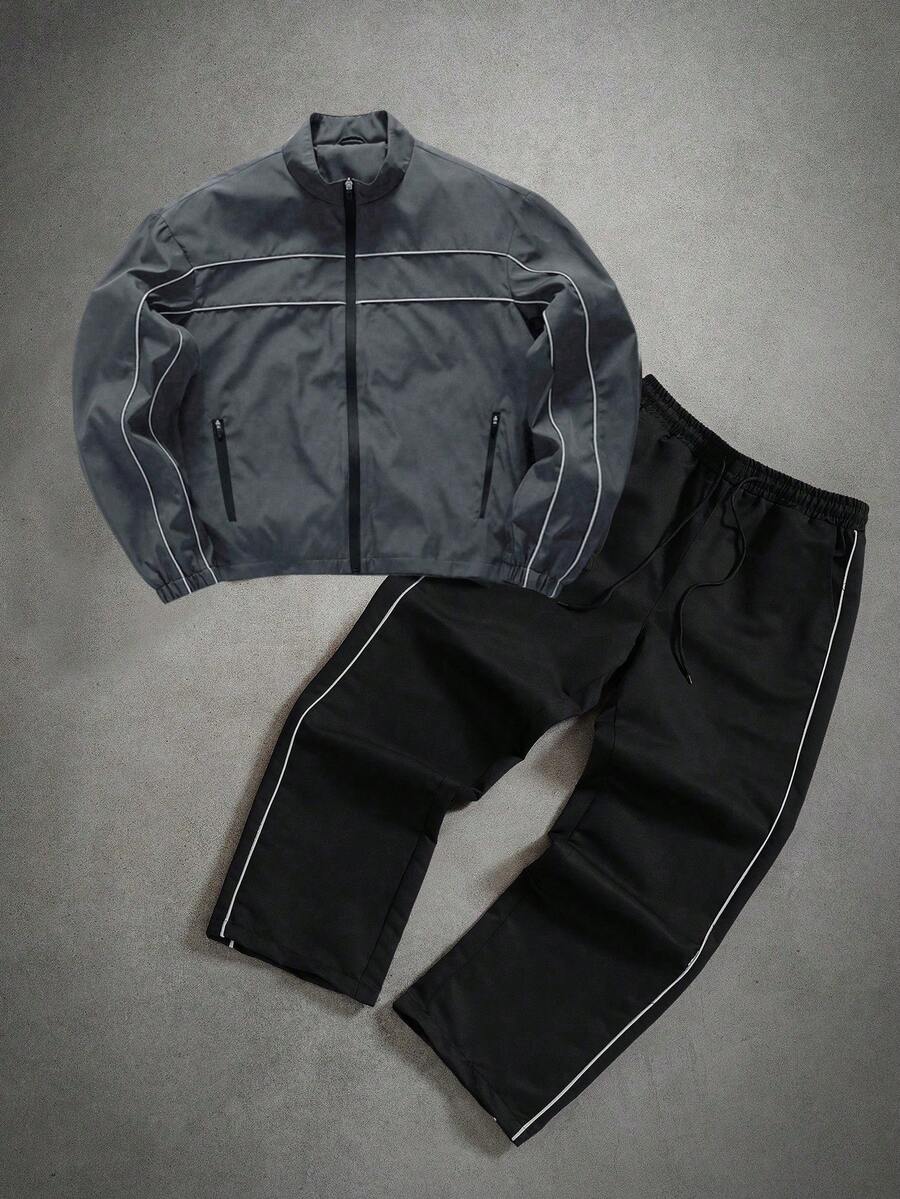 Men's Zip-Up Stand Collar Jacket & Pants Set