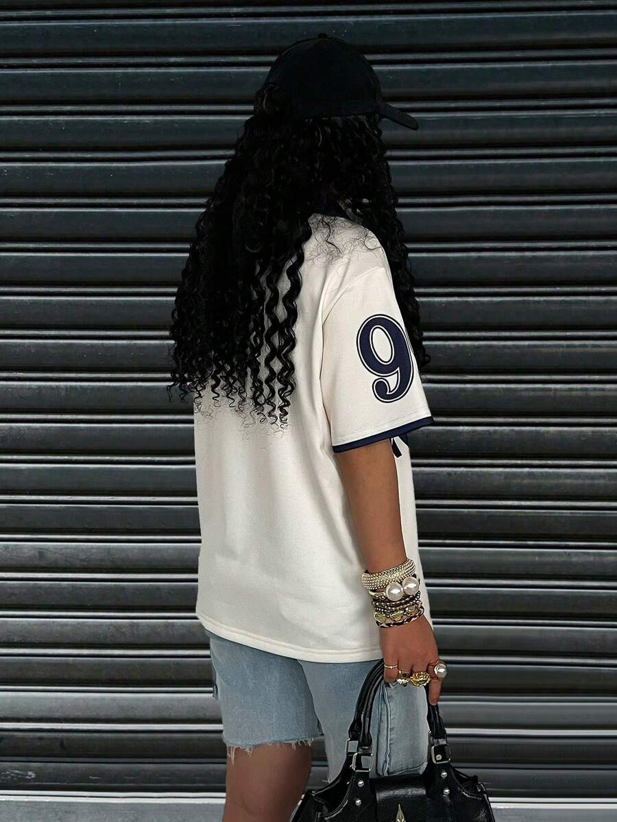 Sports Style Retro Numeric Print Short Sleeve Polo Shirt