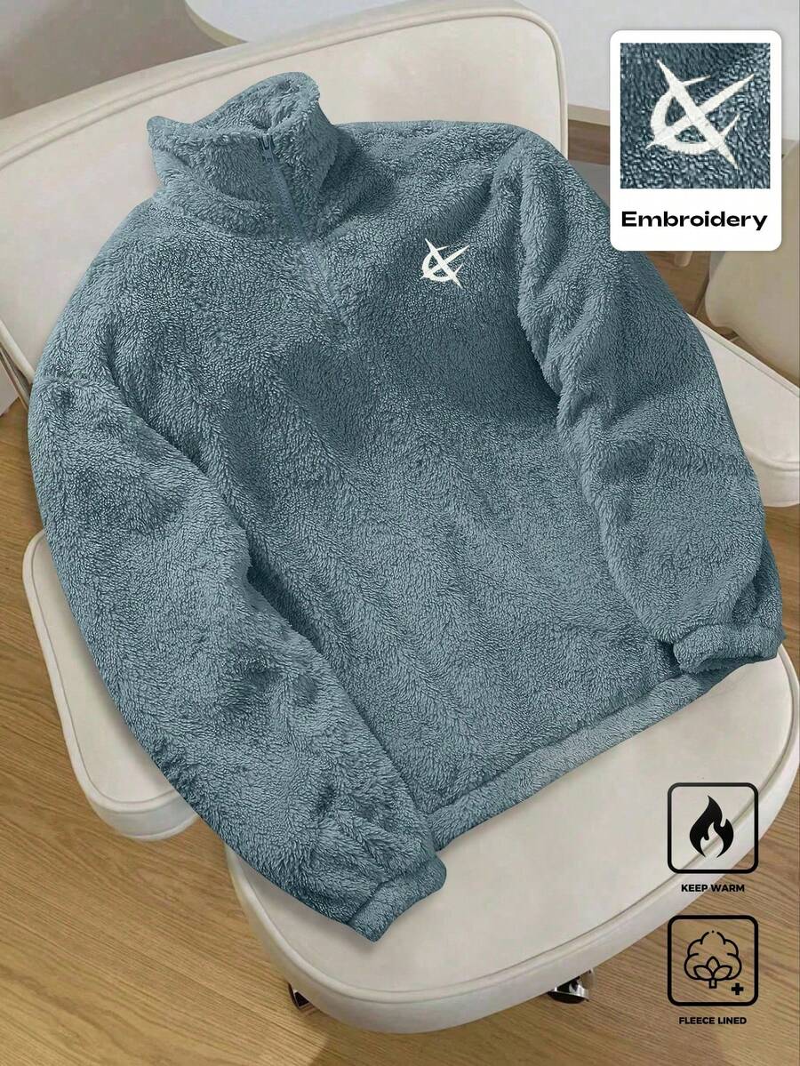 Men's Patchwork Stand Collar Half-Zip Fleece Sweatshirt