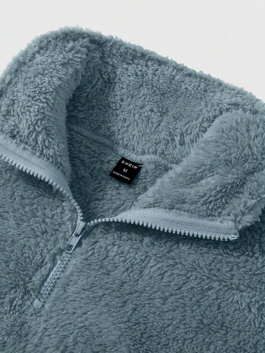Men's Patchwork Stand Collar Half-Zip Fleece Sweatshirt