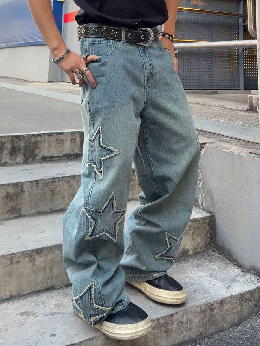 Men's Cross Embroidered Denim Jeans