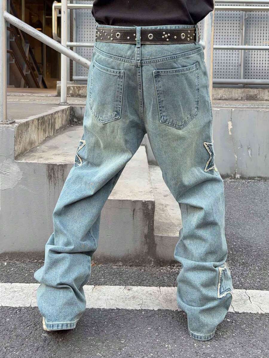 Men's Cross Embroidered Denim Jeans