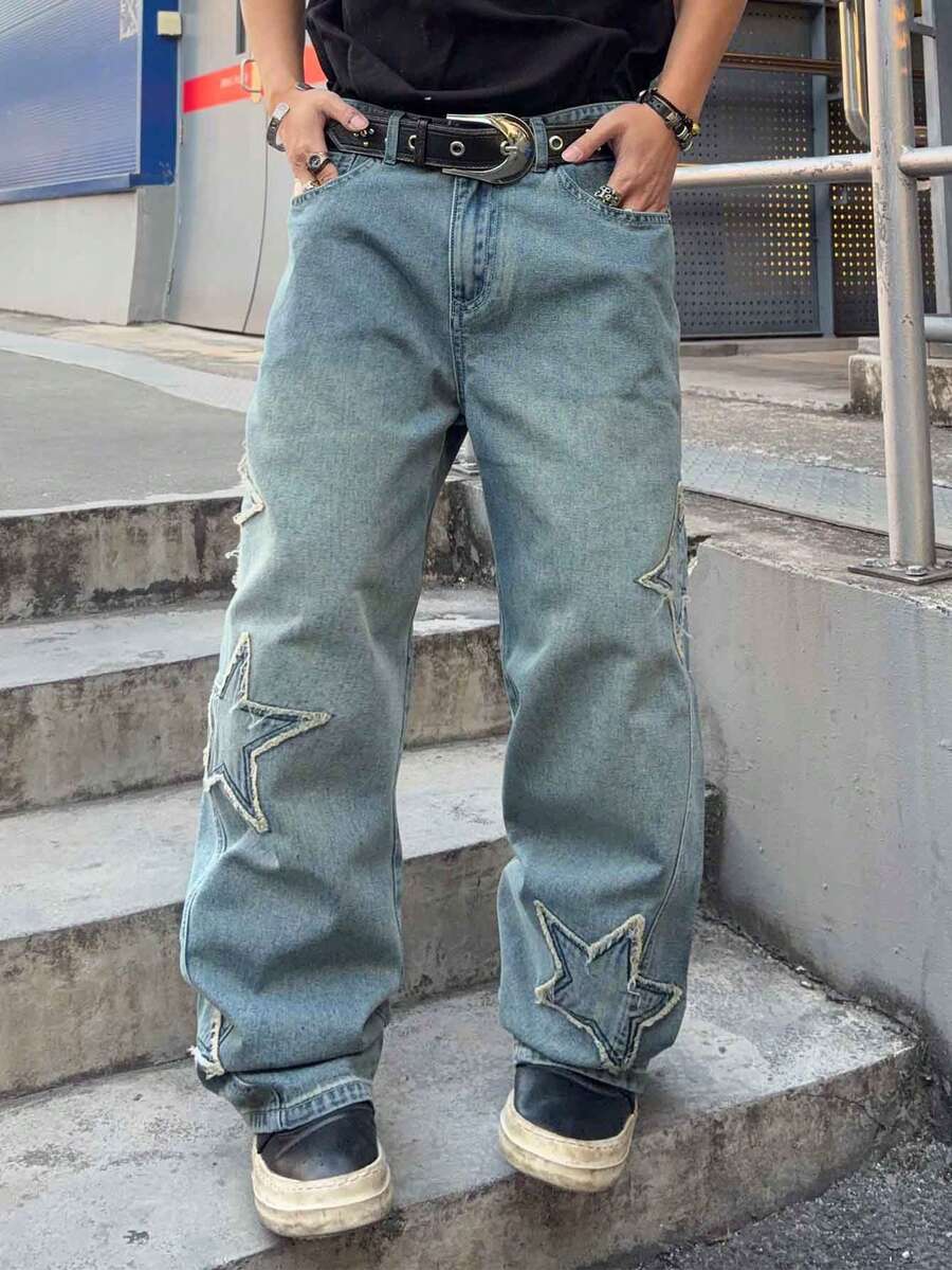 Men's Cross Embroidered Denim Jeans