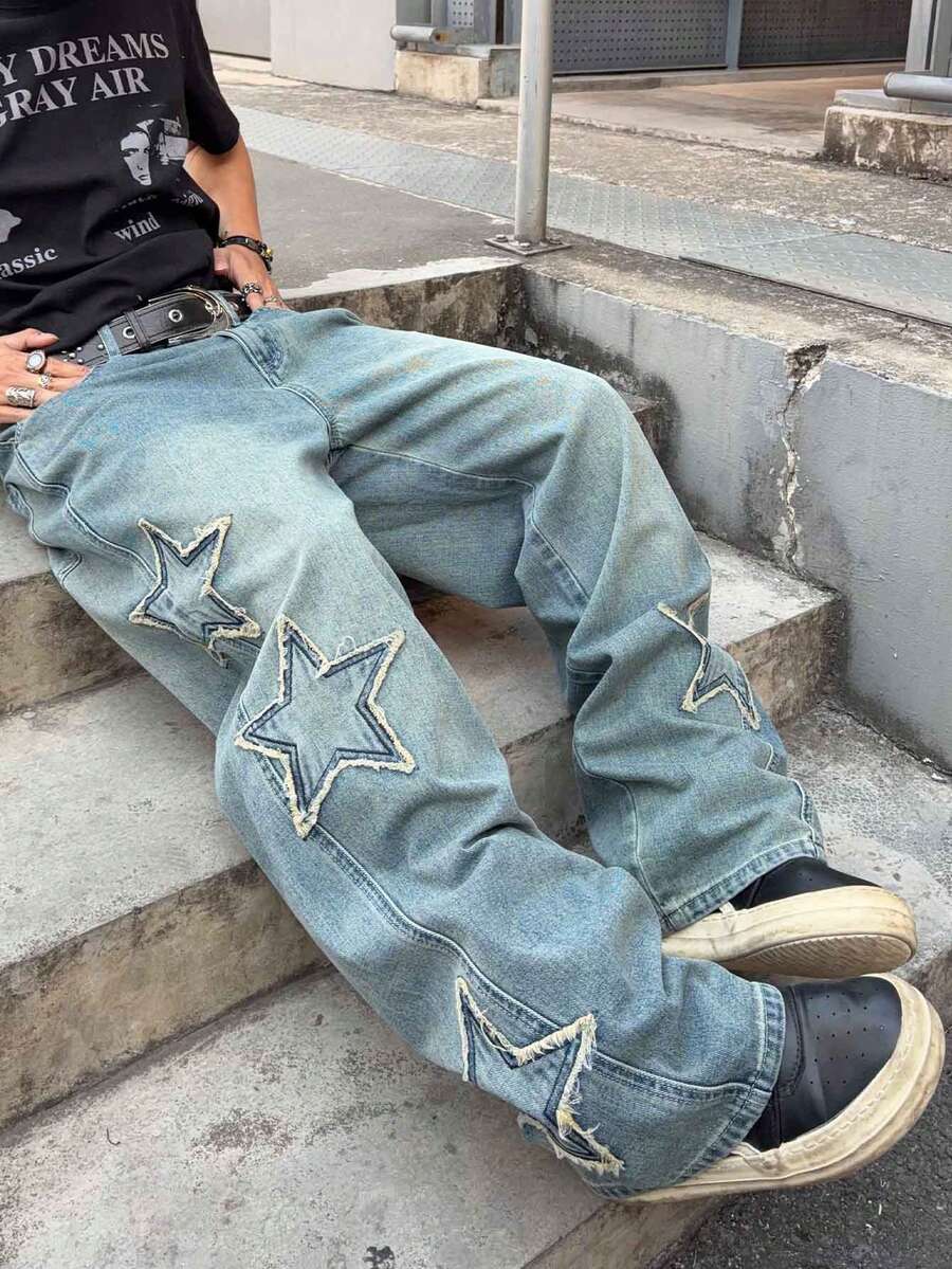 Men's Cross Embroidered Denim Jeans