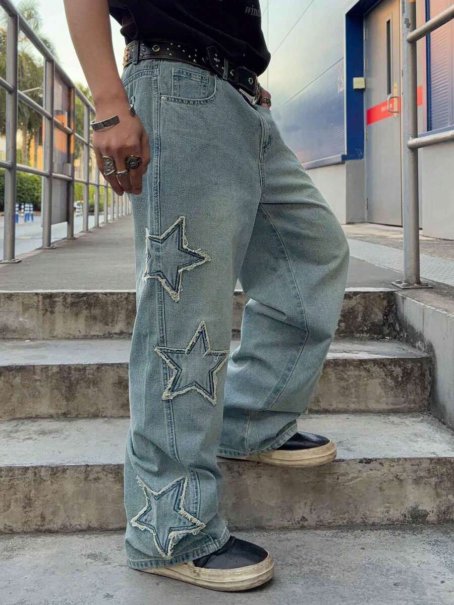 Men's Cross Embroidered Denim Jeans