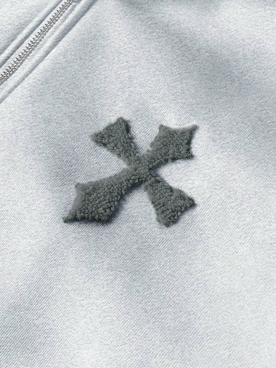 Cross Print Embroidered Hoodie Sweatshirt Set