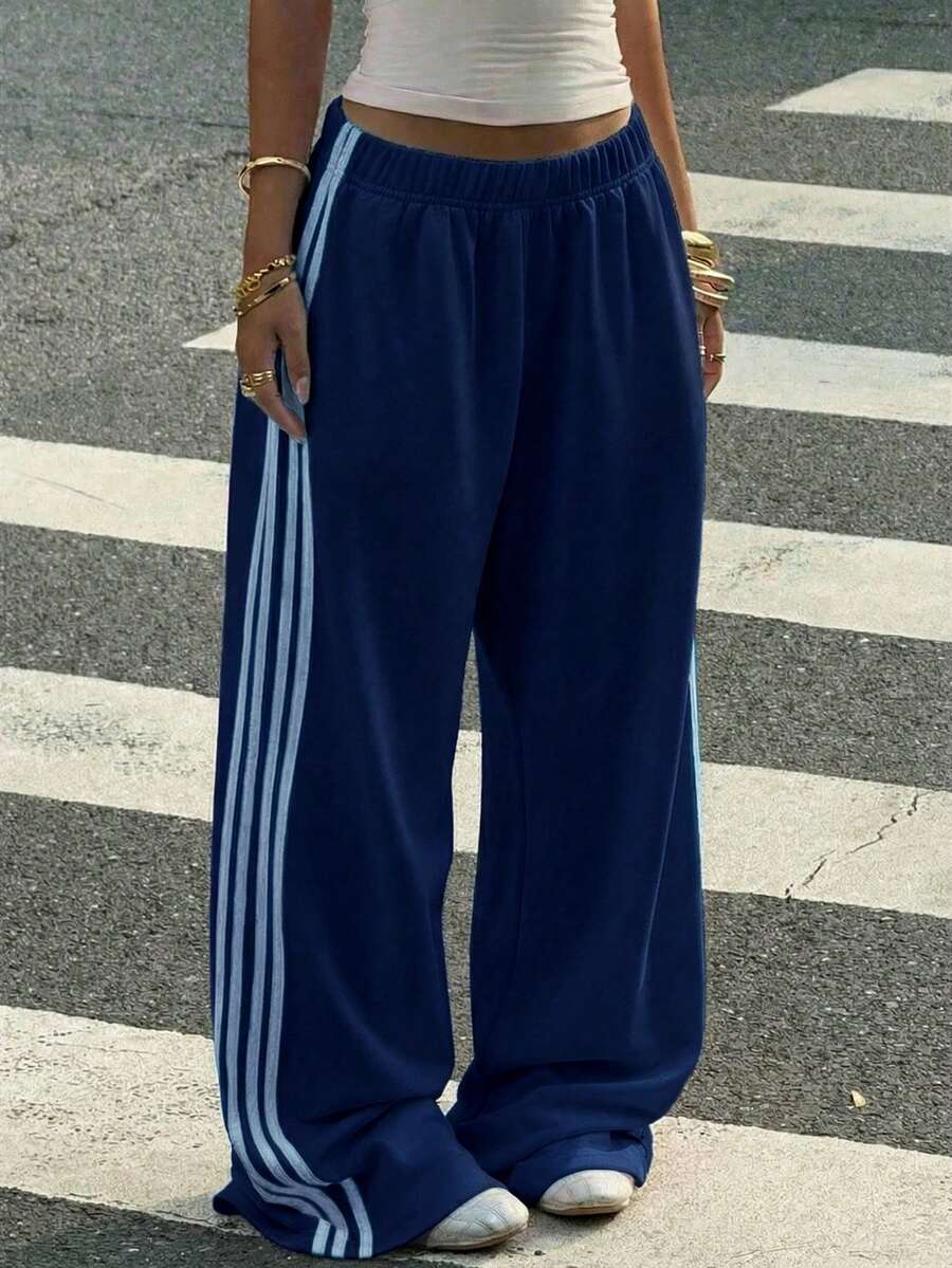 Women's Striped Knitted Wide-Leg Sweatpants