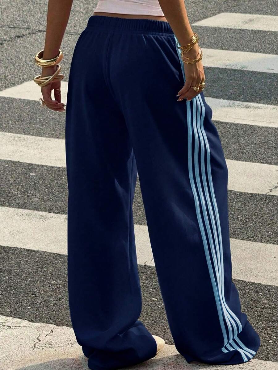 Women's Striped Knitted Wide-Leg Sweatpants
