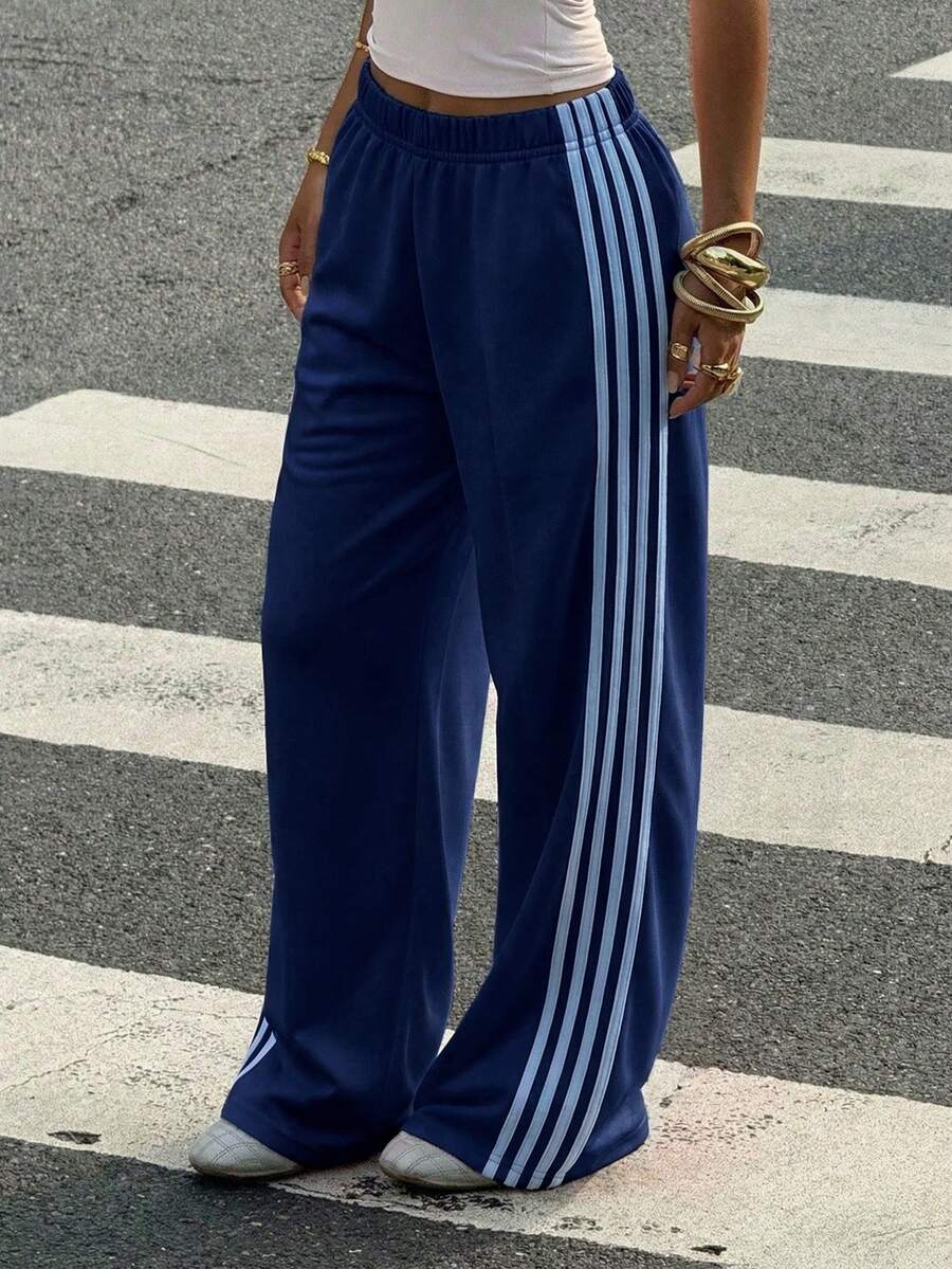 Women's Striped Knitted Wide-Leg Sweatpants