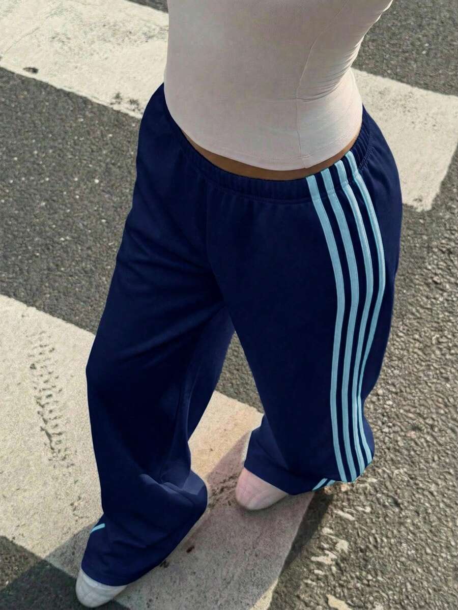 Women's Striped Knitted Wide-Leg Sweatpants