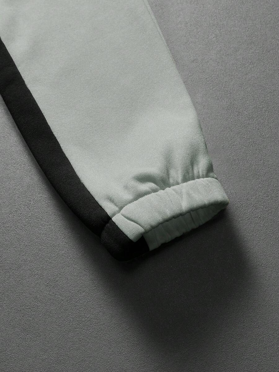 Contrast Color Zip-Up Hoodie Sweatpants Set