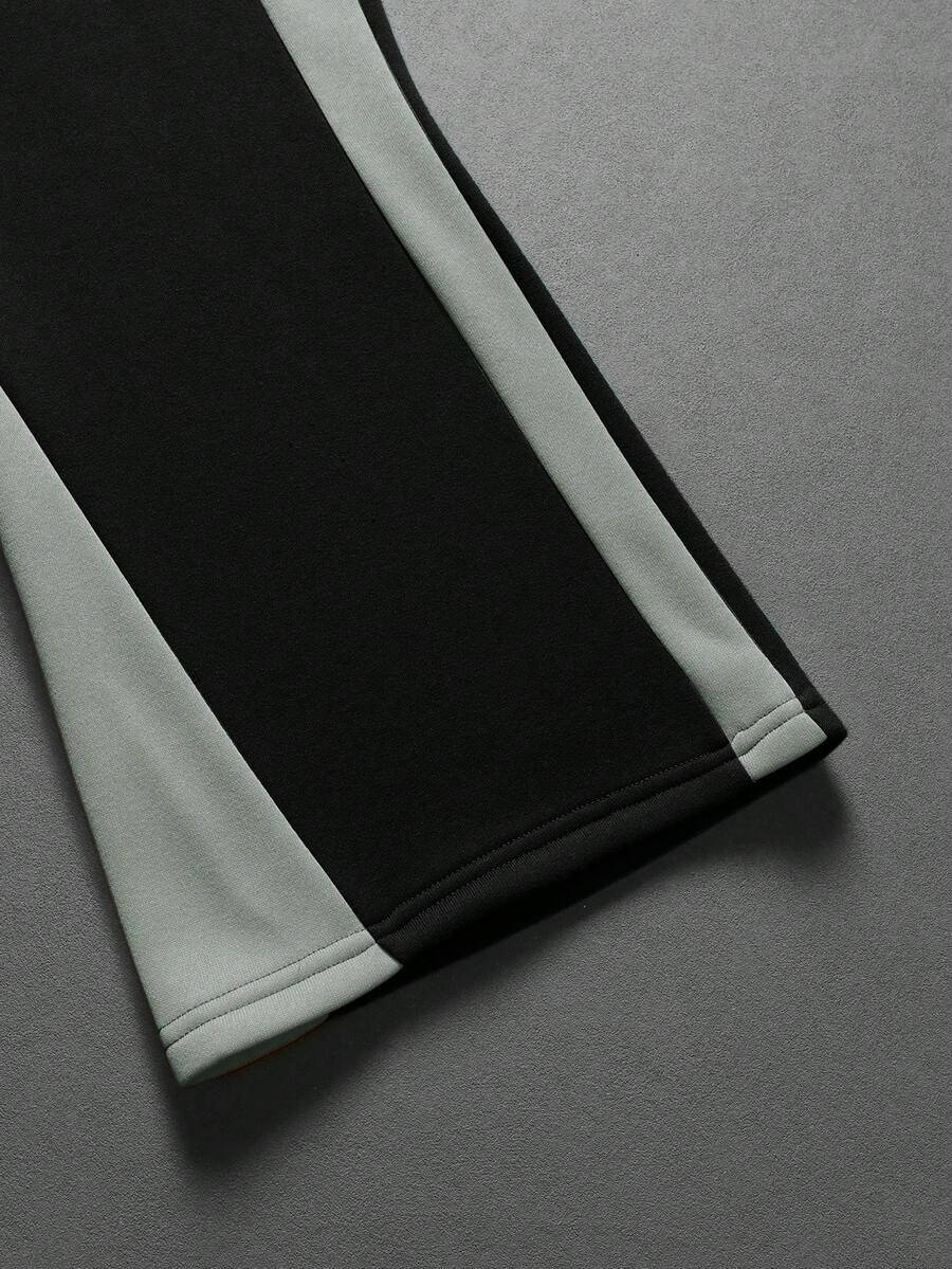 Contrast Color Zip-Up Hoodie Sweatpants Set