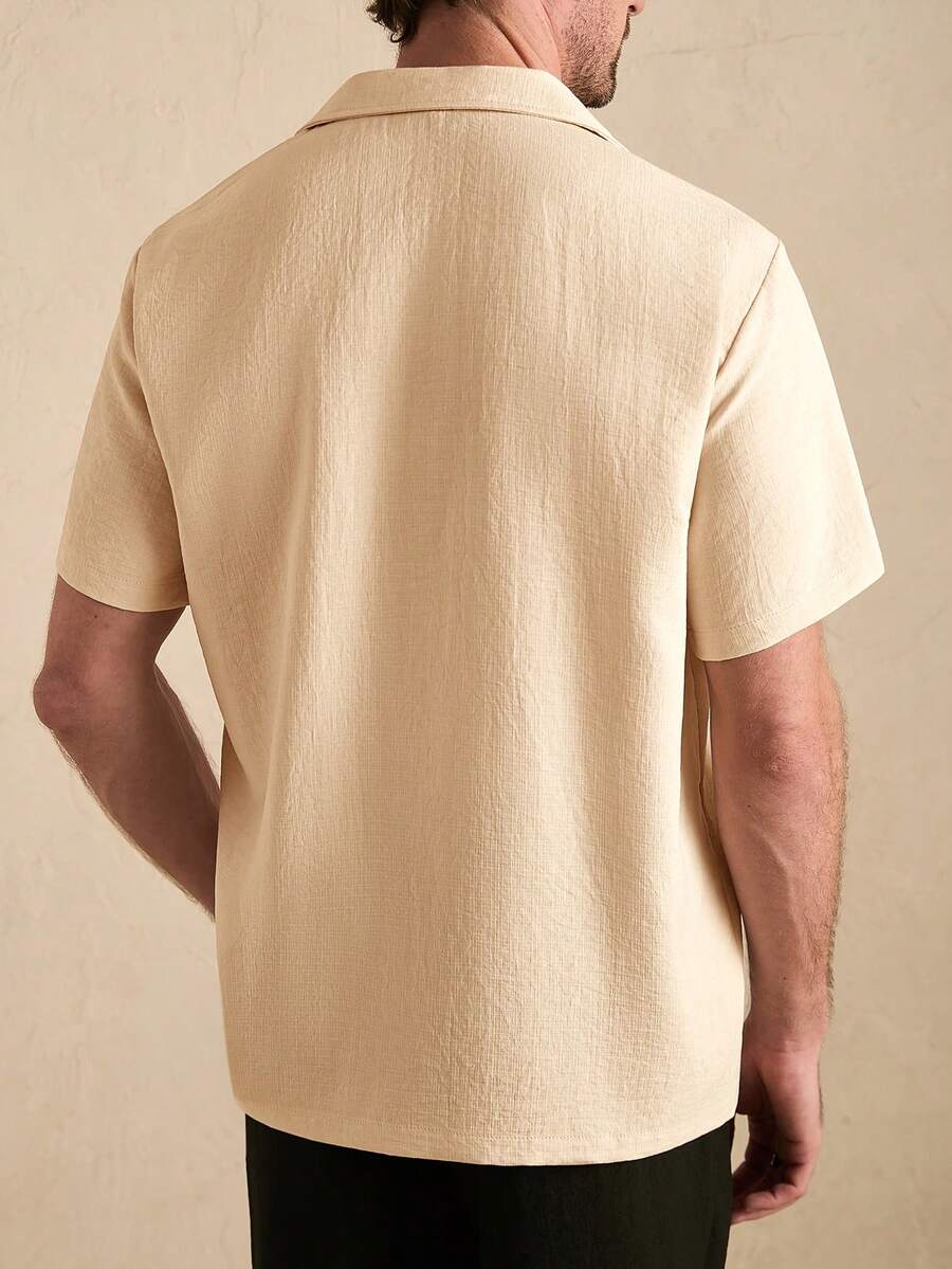 Men's Solid Color Jacquard Knit Short Sleeve Shirt