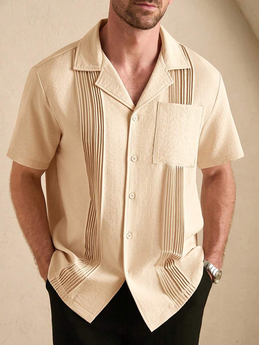 Men's Solid Color Jacquard Knit Short Sleeve Shirt