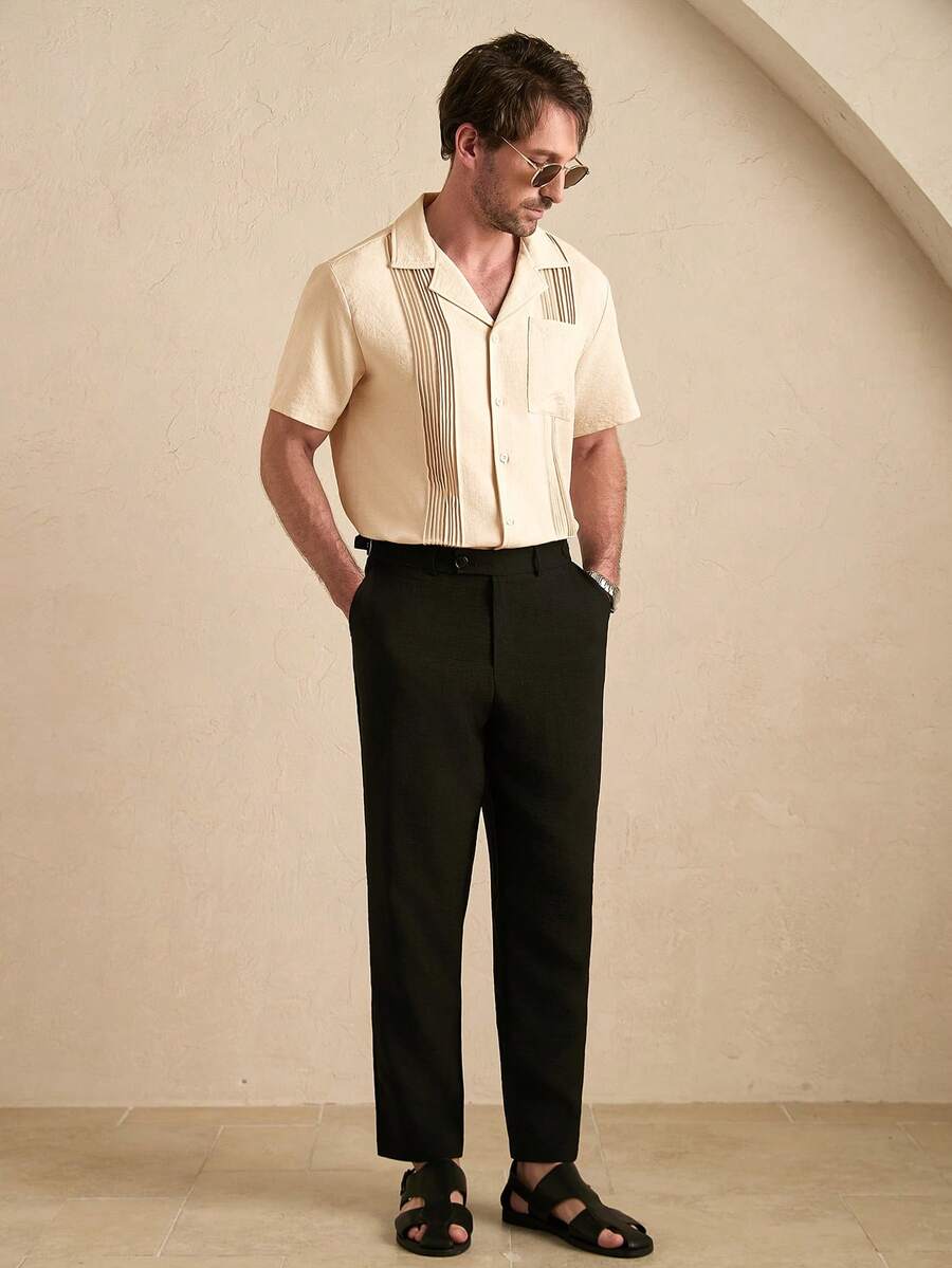 Men's Solid Color Jacquard Knit Short Sleeve Shirt