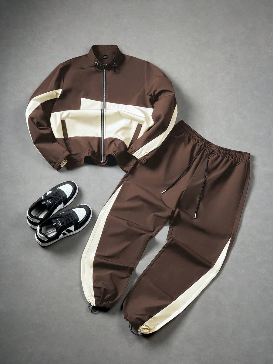 2pcs Men's Long Sleeve Jacket And Pants Set
