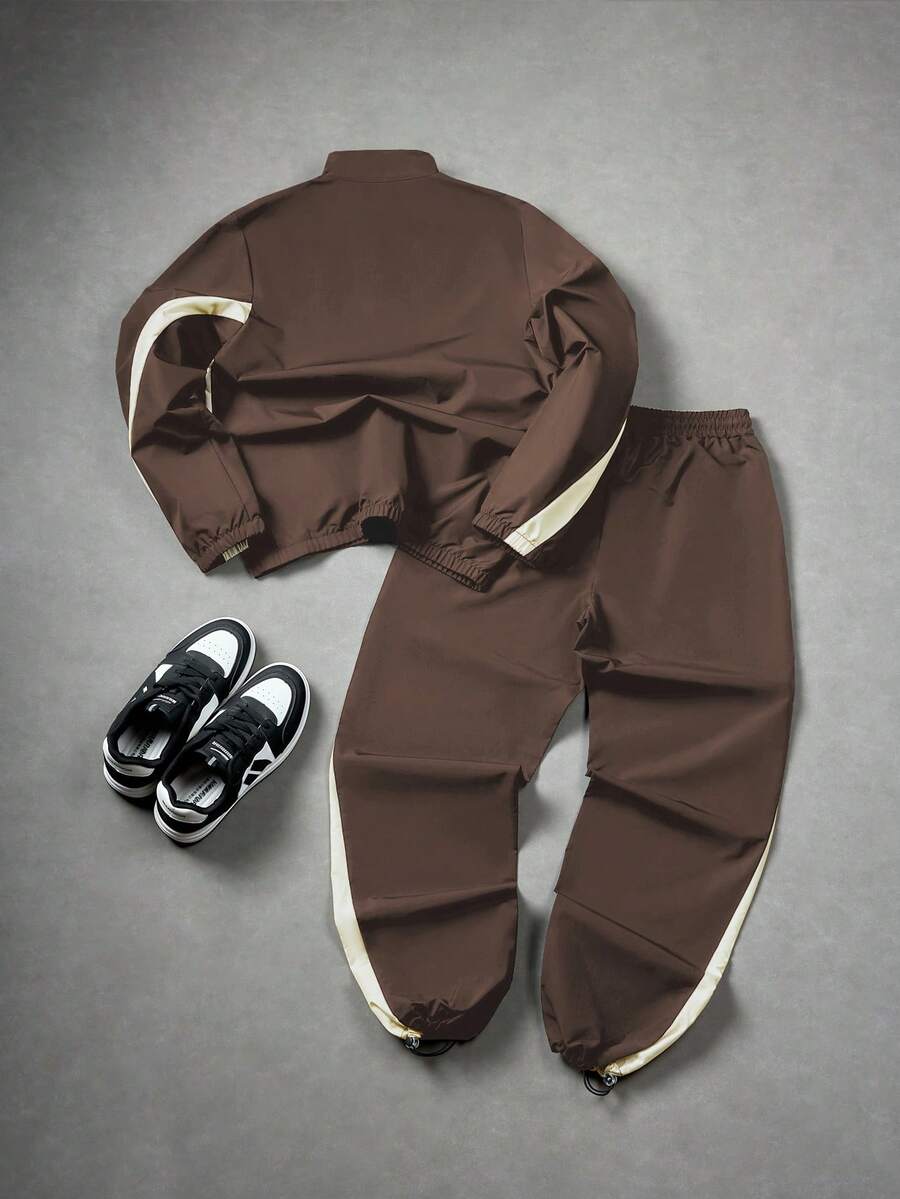 2pcs Men's Long Sleeve Jacket And Pants Set
