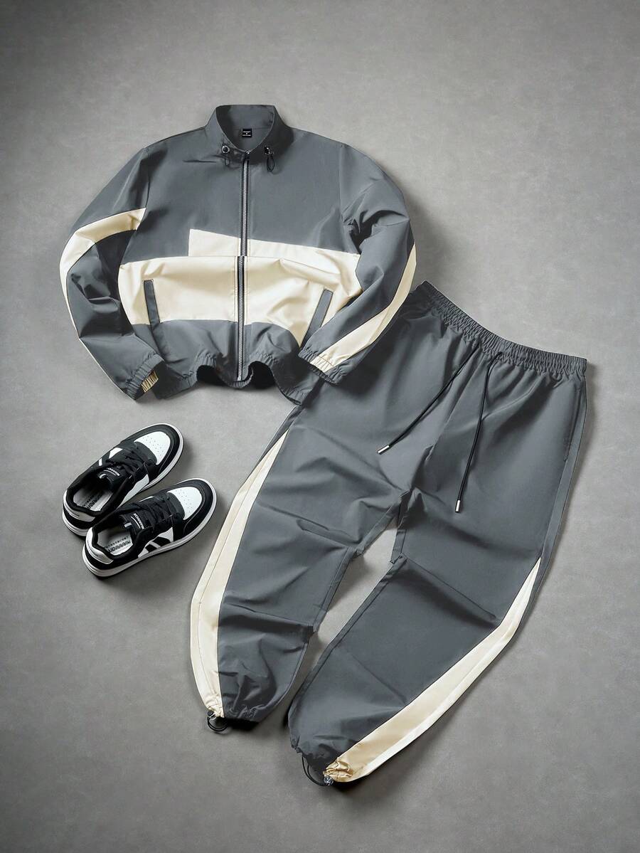 2pcs Men's Long Sleeve Jacket And Pants Set