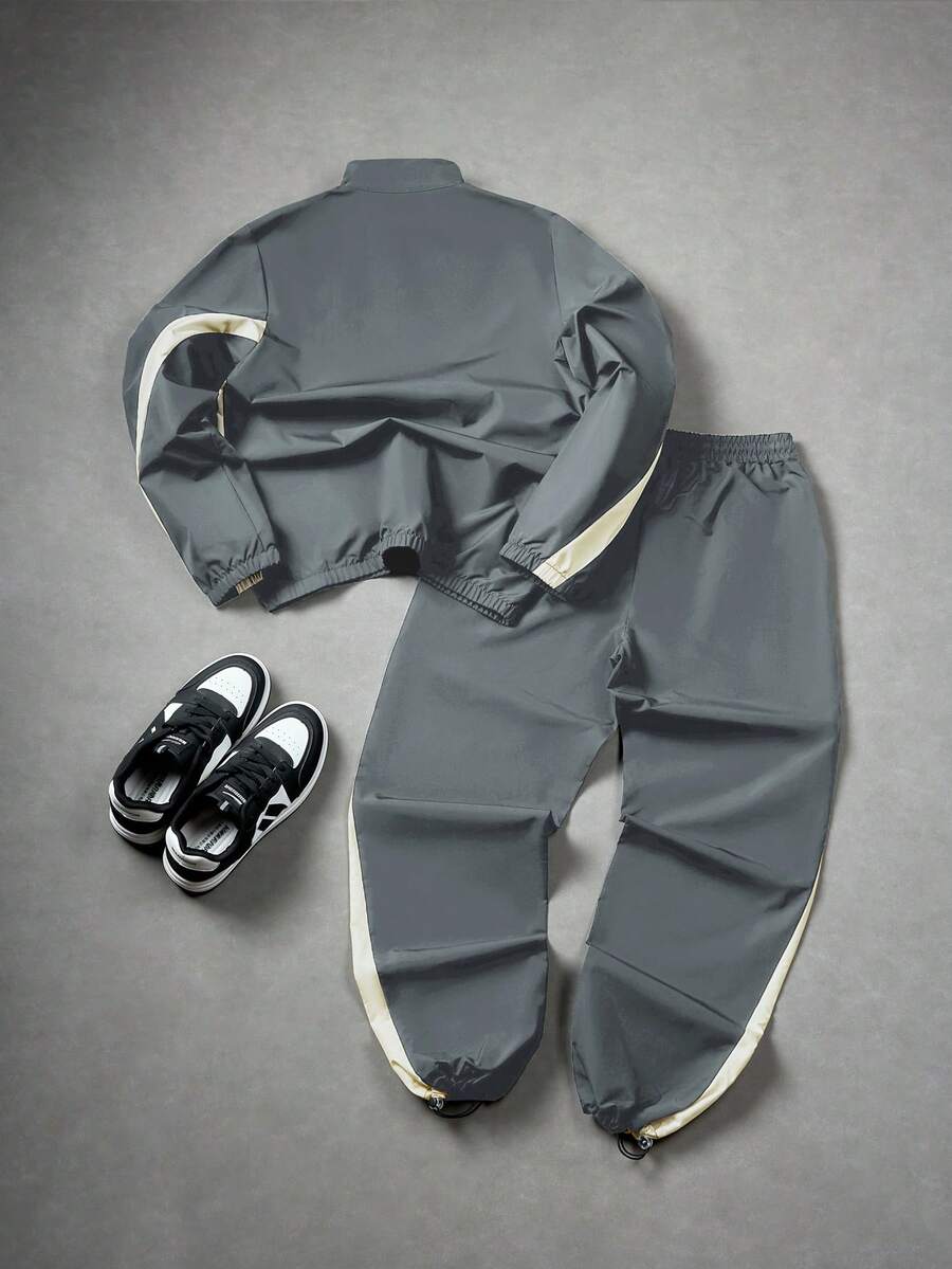 2pcs Men's Long Sleeve Jacket And Pants Set